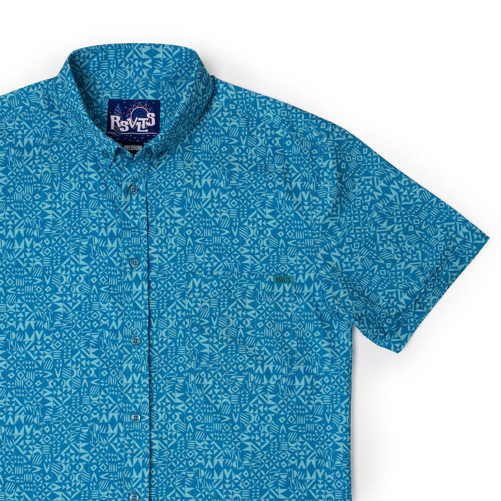 RSVLTS Vaya Con Dios KUNUFLEX Short Sleeve Shirt in Blue — front view