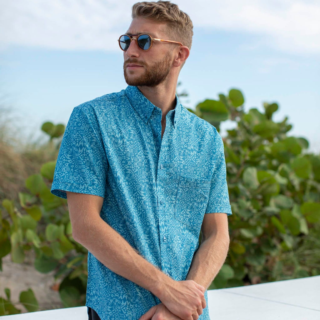RSVLTS Vaya Con Dios KUNUFLEX Short Sleeve Shirt in Blue — detail 6