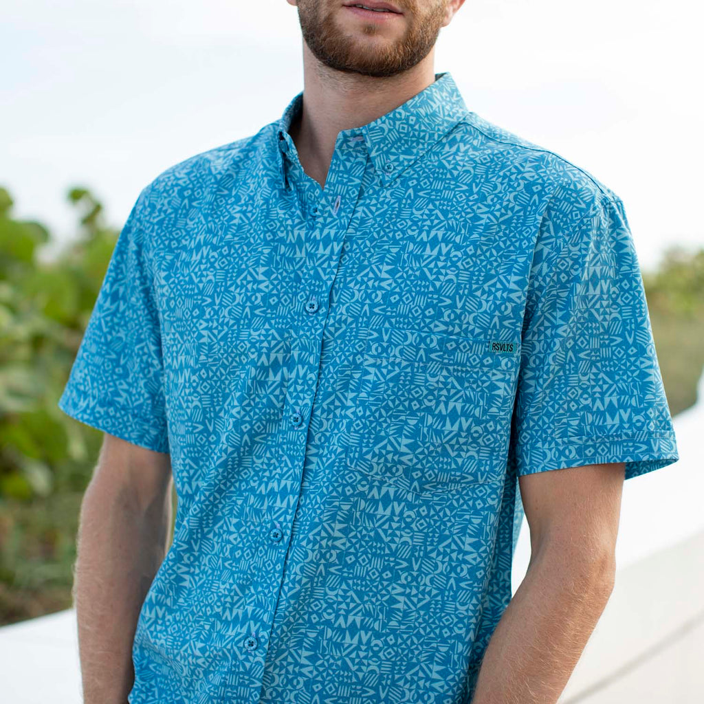 RSVLTS Vaya Con Dios KUNUFLEX Short Sleeve Shirt in Blue — detail 4