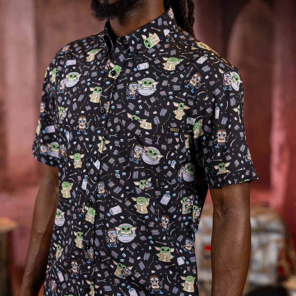 RSVLTS Frik 'n' Grogu KUNUFLEX Short Sleeve Shirt in Black — detail 5