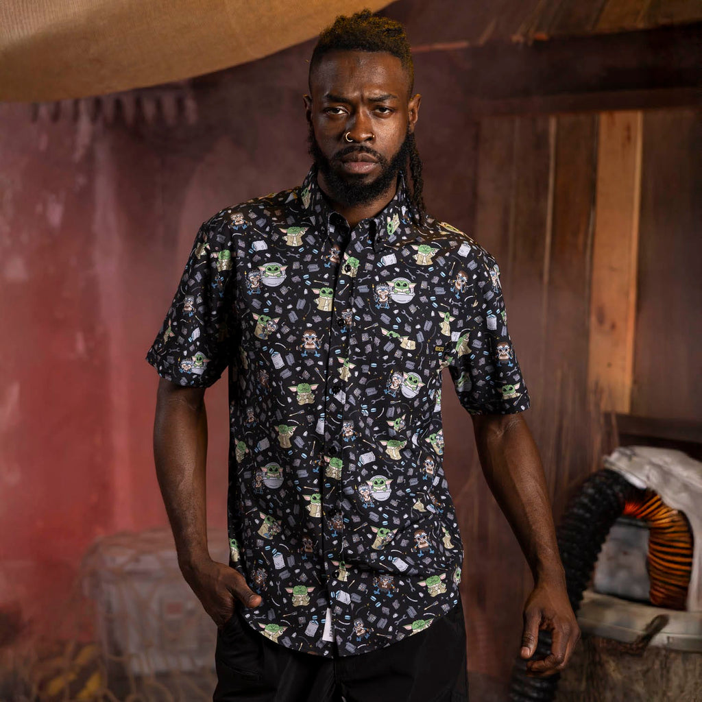 RSVLTS Frik 'n' Grogu KUNUFLEX Short Sleeve Shirt in Black — detail 3