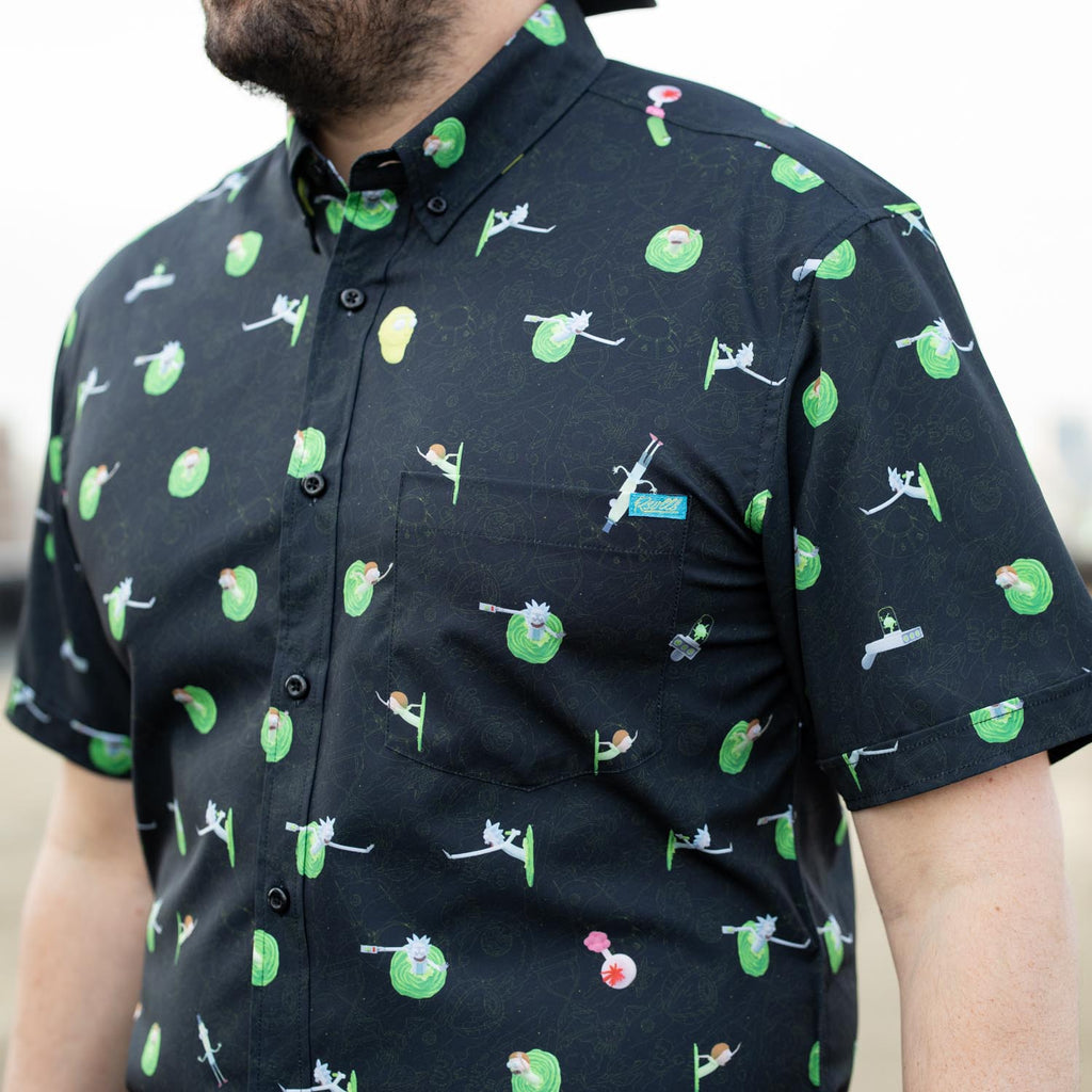 RSVLTS The Portal KUNUFLEX Short Sleeve Shirt in Black — detail 7