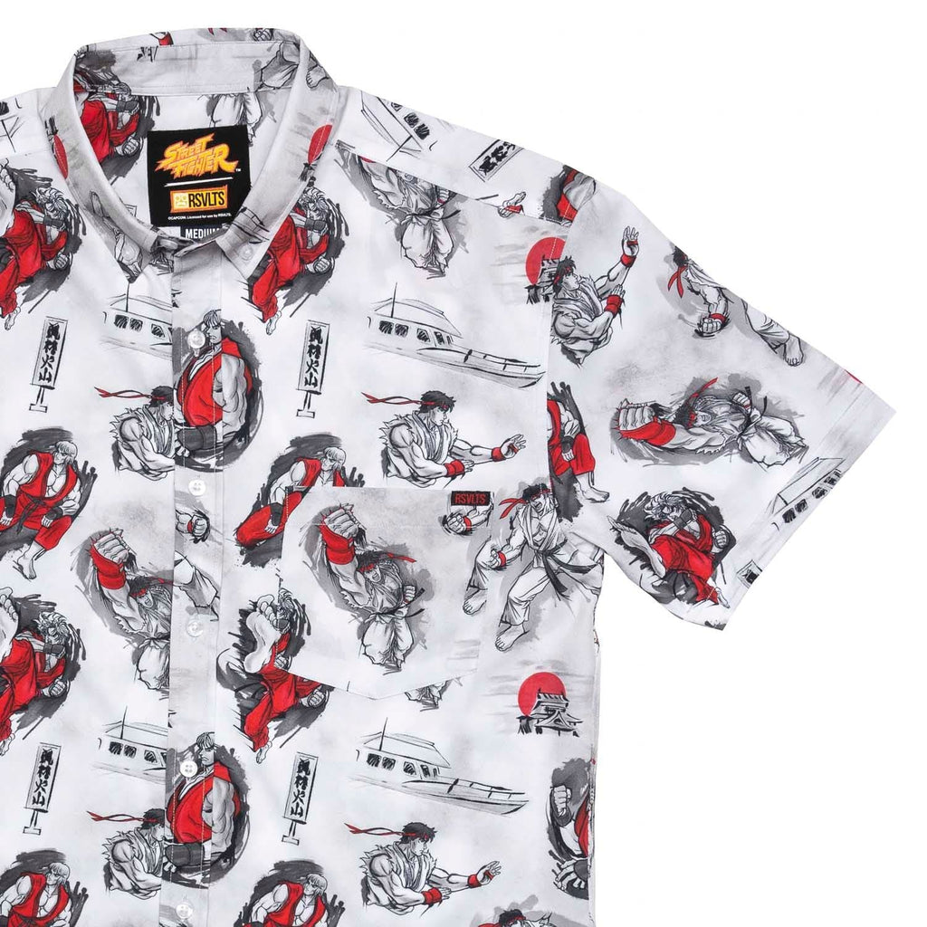 RSVLTS Art of Ansatsuken KUNUFLEX Short Sleeve Shirt in White — front view