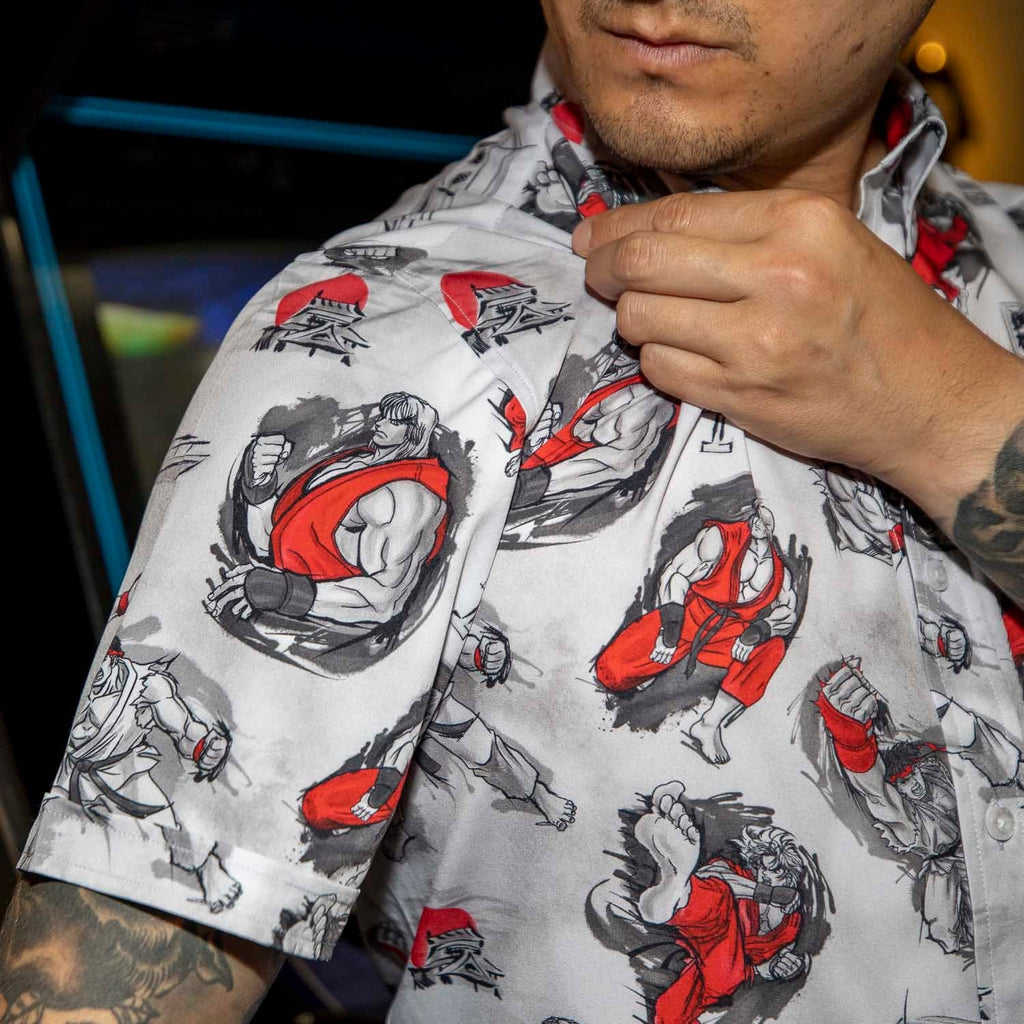 RSVLTS Art of Ansatsuken KUNUFLEX Short Sleeve Shirt in White — detail 5