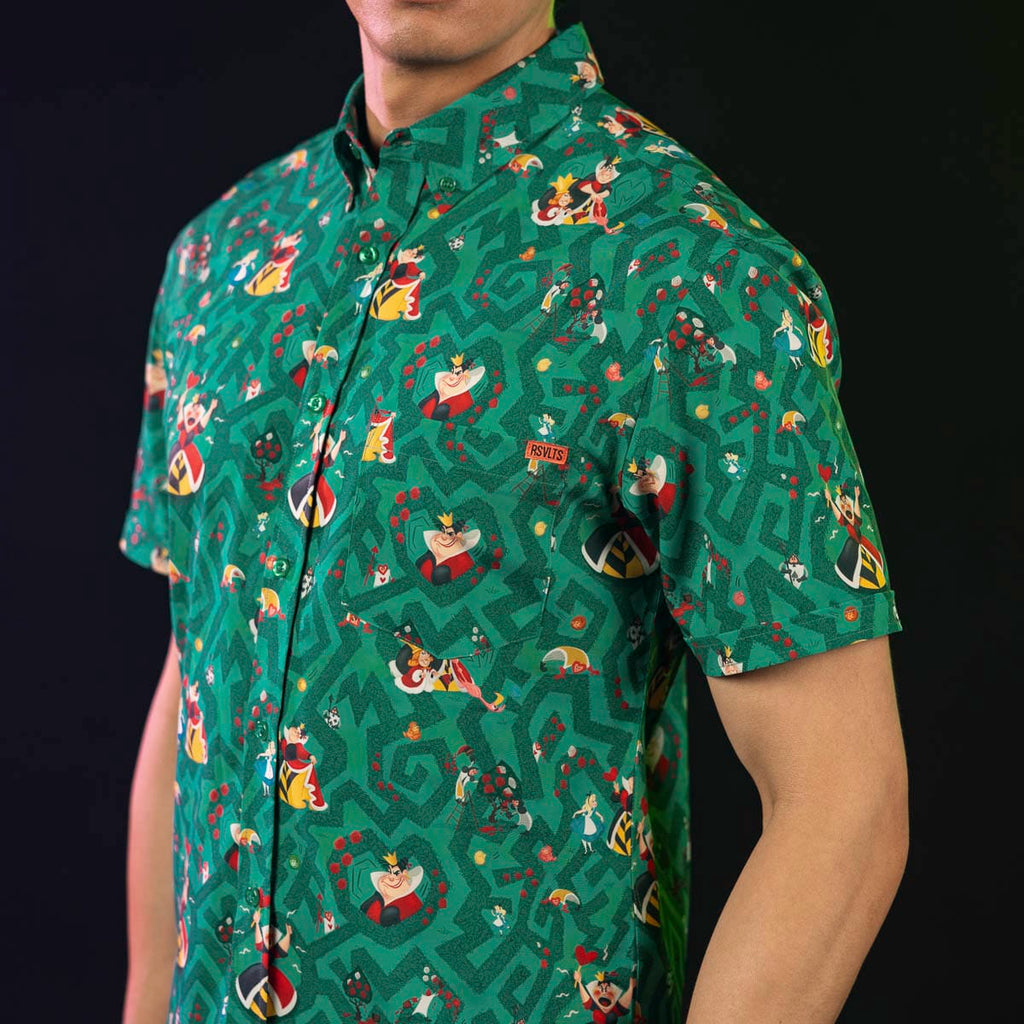RSVLTS Off with Their Heads! KUNUFLEX Short Sleeve Shirt in Green — detail 6