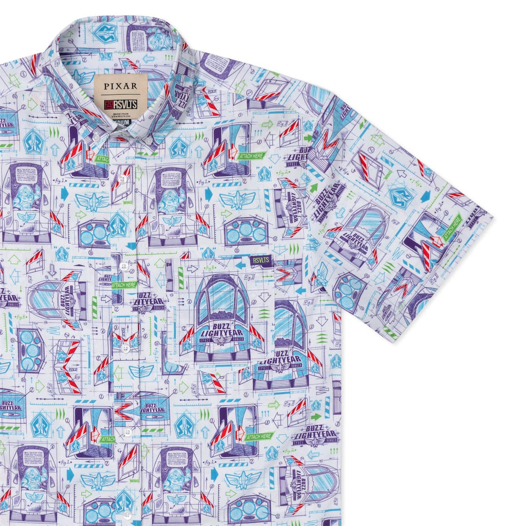 RSVLTS Space Ranger Schematics KUNUFLEX Short Sleeve Shirt in Blue — front view