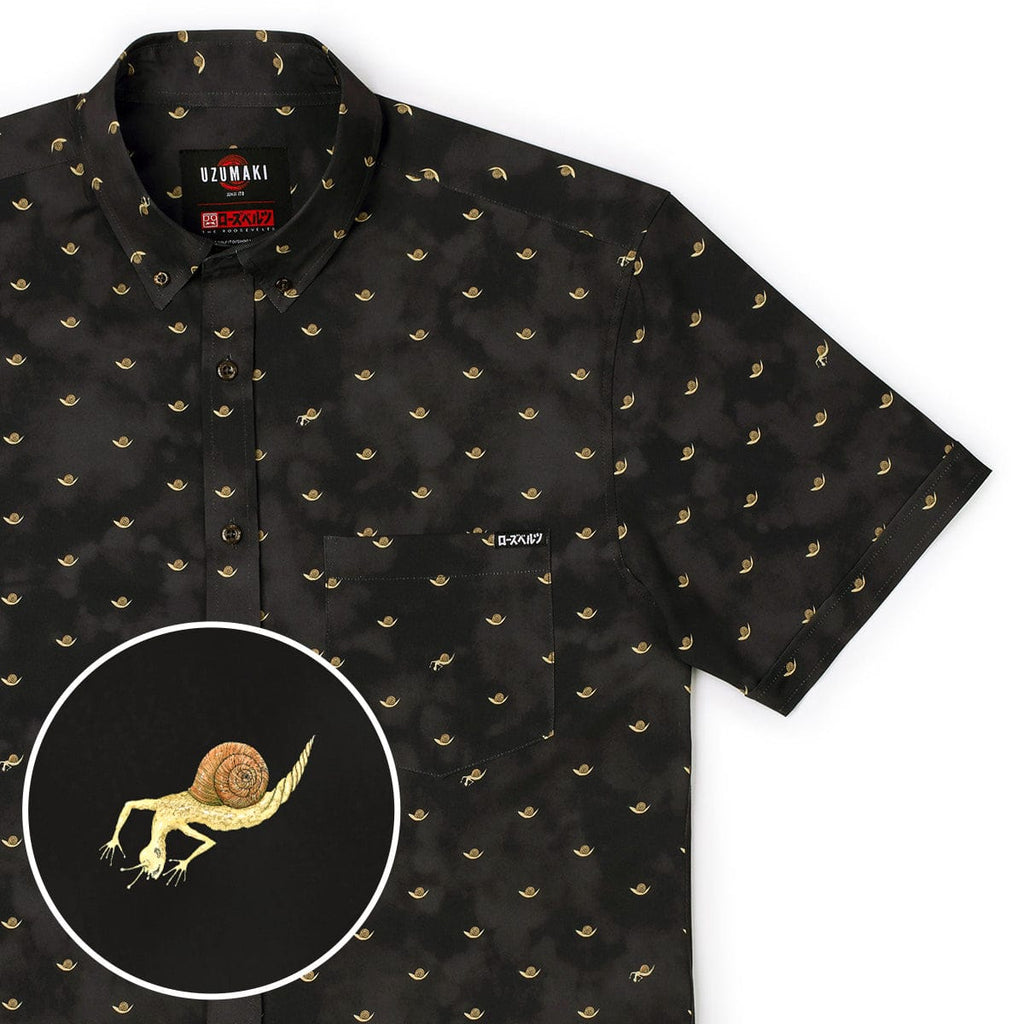 RSVLTS It’s Tsumura! KUNUFLEX Short Sleeve Shirt in Black — front view