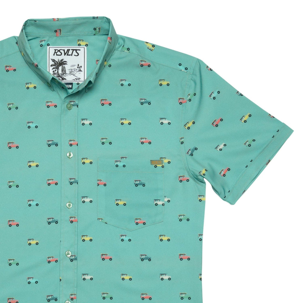 RSVLTS Beach Cruiser KUNUFLEX Short Sleeve Shirt in Green — front view