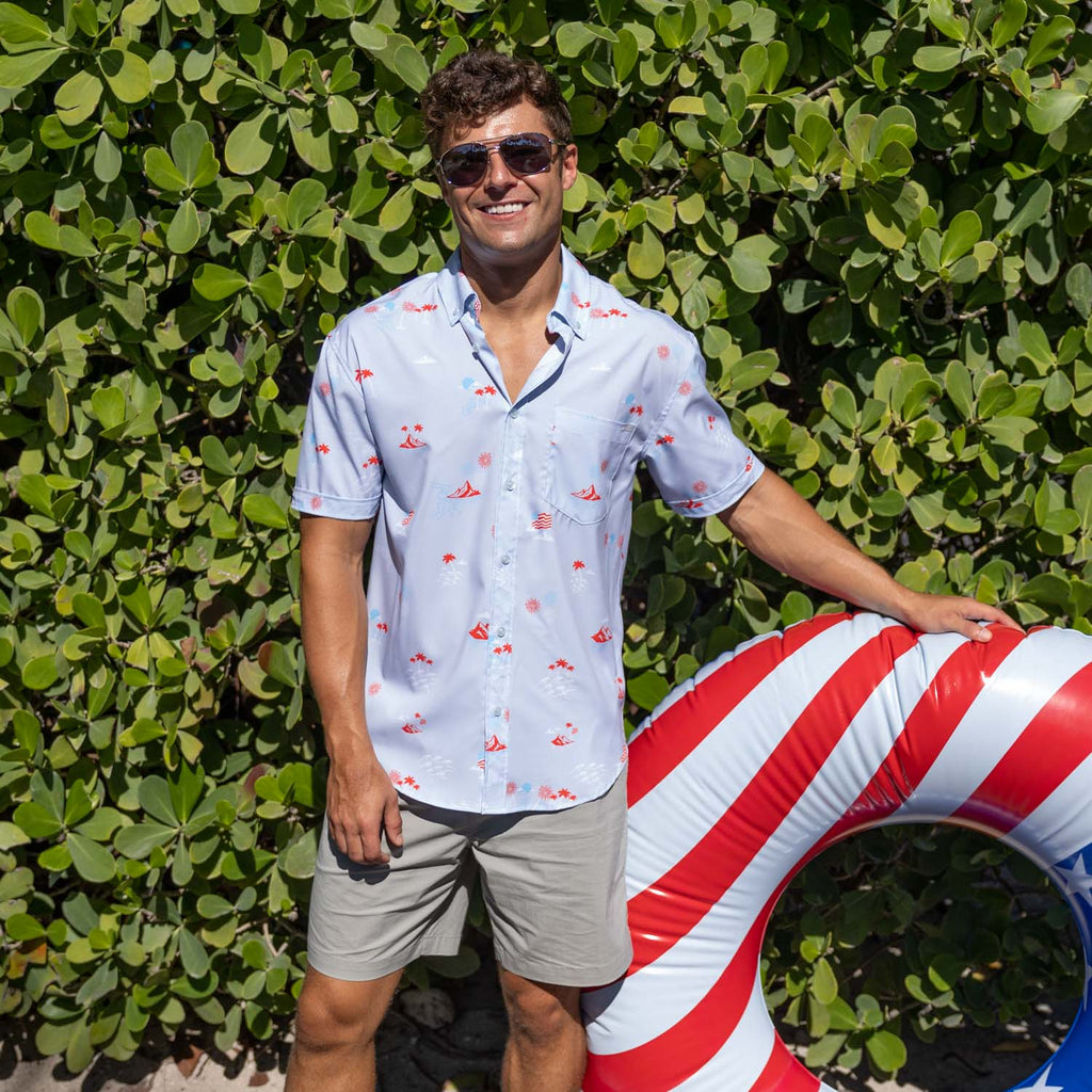 RSVLTS Sea To Shining Sea KUNUFLEX Short Sleeve Shirt in Blue — detail 4