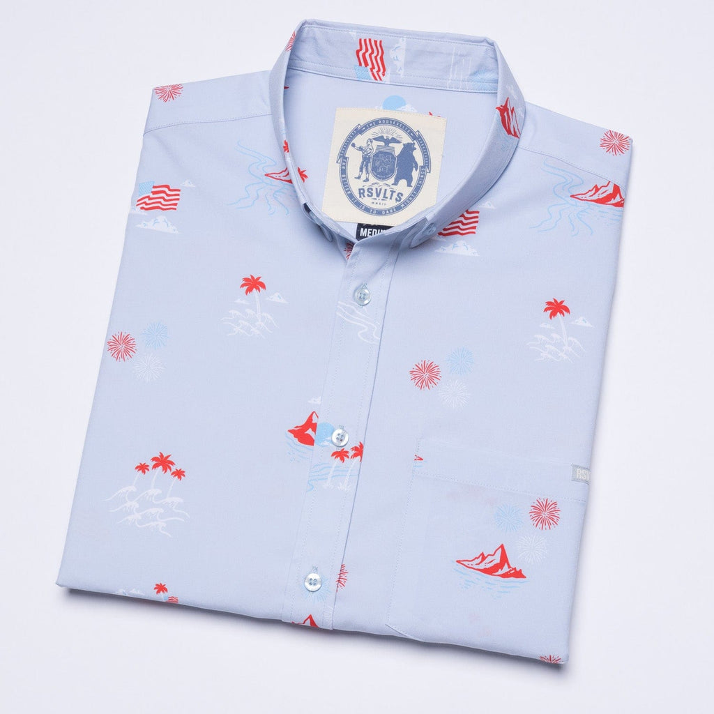 RSVLTS Sea To Shining Sea KUNUFLEX Short Sleeve Shirt in Blue — detail 8