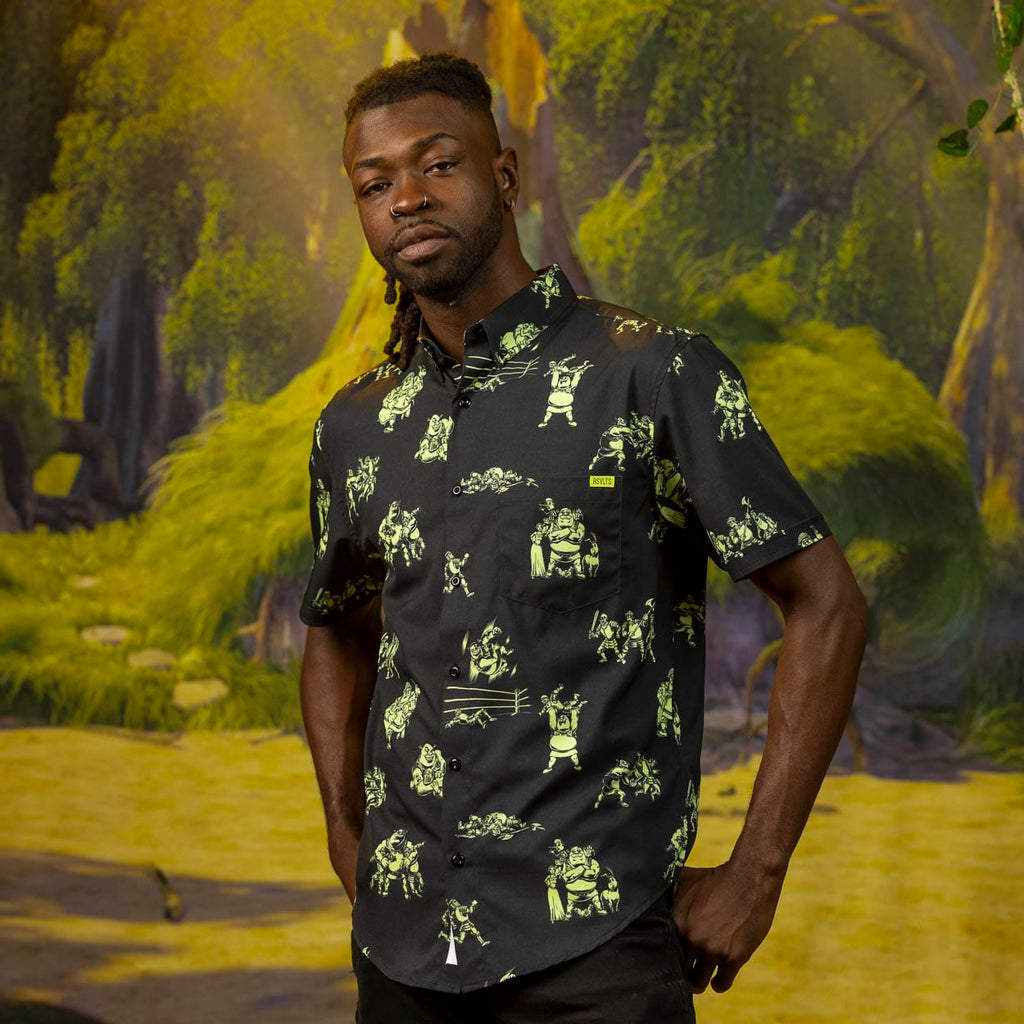RSVLTS Ogre Fight KUNUFLEX Short Sleeve Shirt in Black — detail 6
