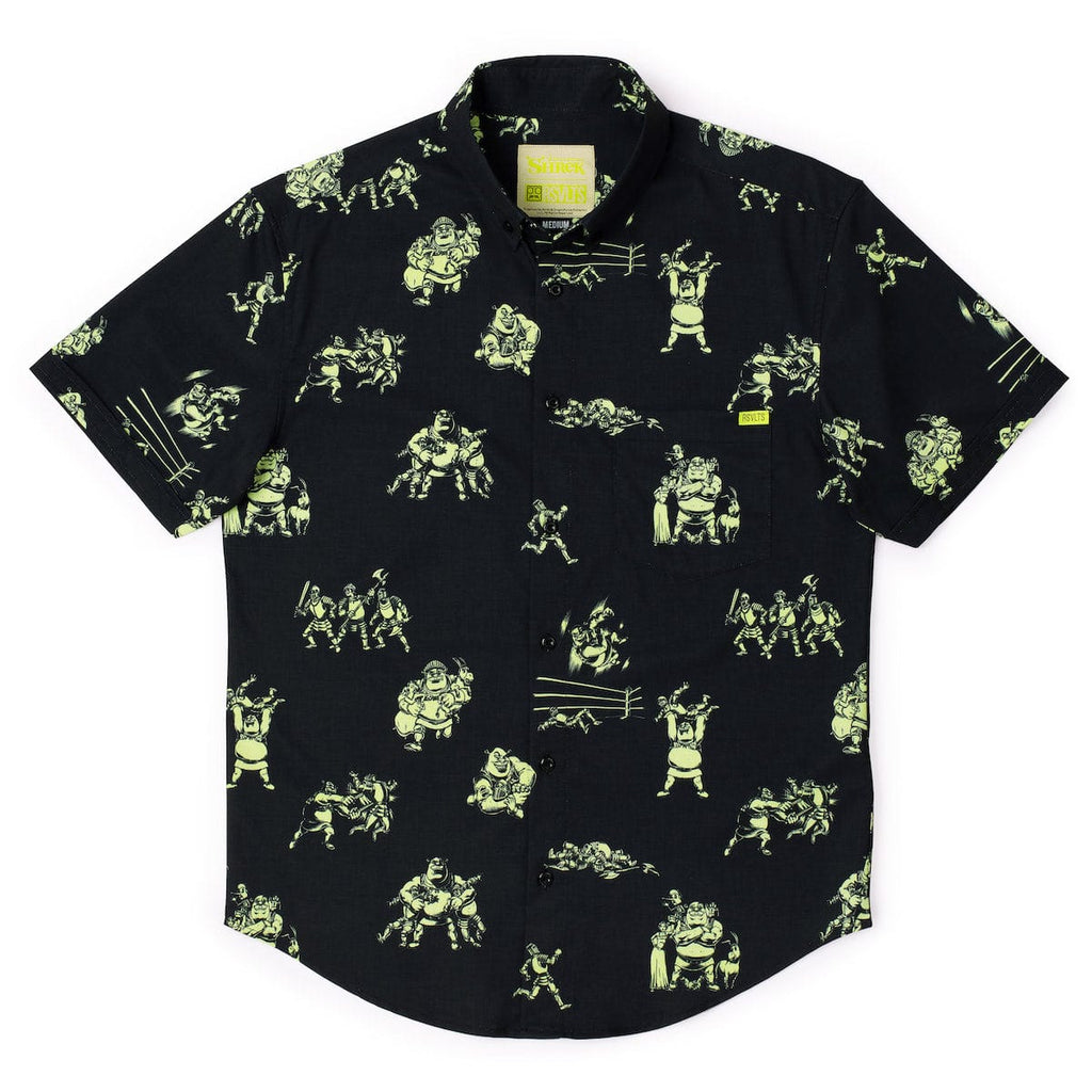 RSVLTS Ogre Fight KUNUFLEX Short Sleeve Shirt in Black — detail 7