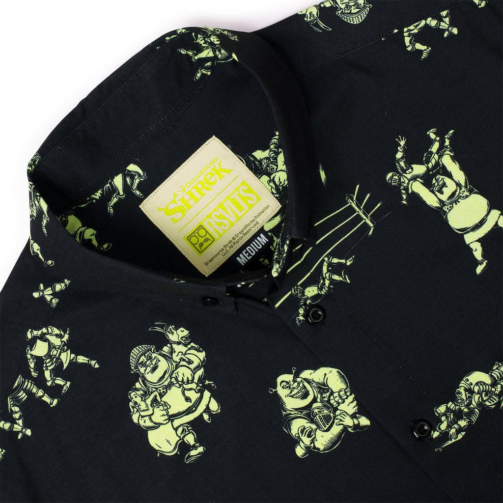 RSVLTS Ogre Fight KUNUFLEX Short Sleeve Shirt in Black — detail 8