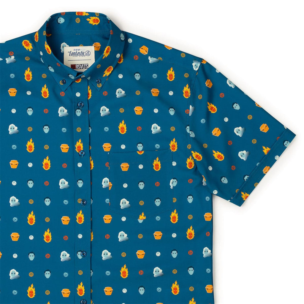 RSVLTS Fantastic Faces KUNUFLEX Short Sleeve Shirt in Blue — front view