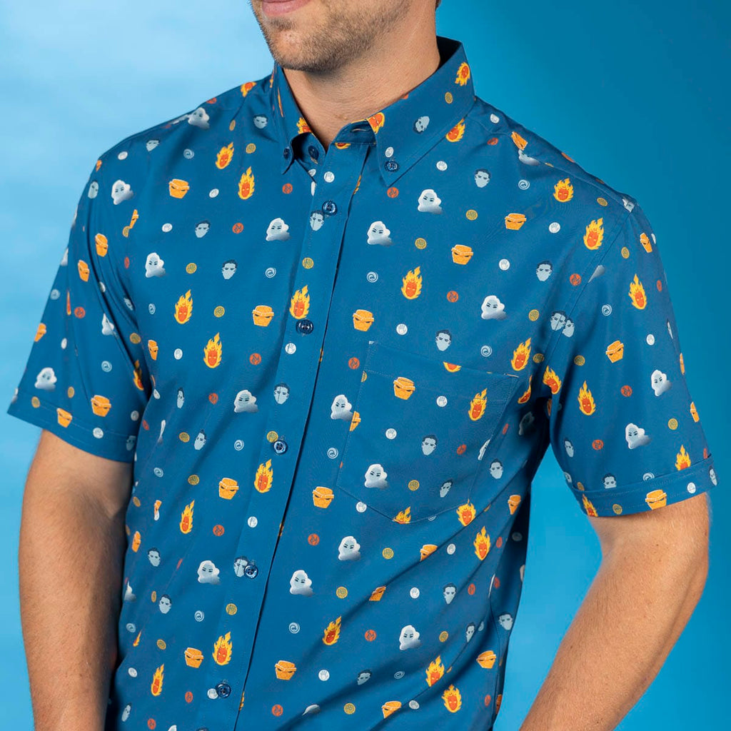 RSVLTS Fantastic Faces KUNUFLEX Short Sleeve Shirt in Blue — detail 8