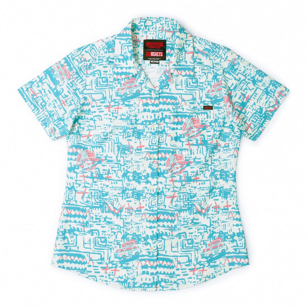 RSVLTS Surfer Boy Pizza Women's KUNUFLEX Short Sleeve Shirt in Blue — detail 8