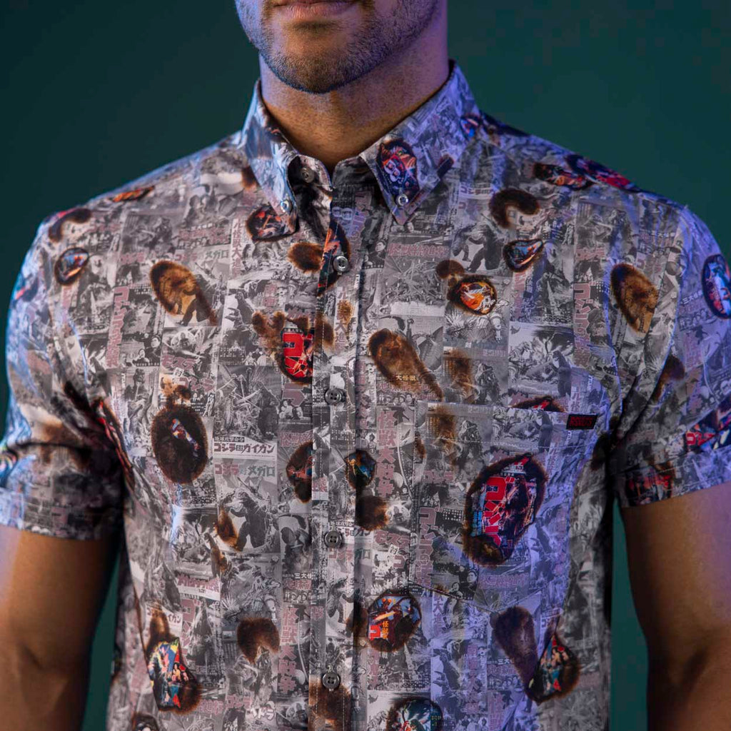 RSVLTS Silver Screen Scorcher KUNUFLEX Short Sleeve Shirt in Gray — detail 2