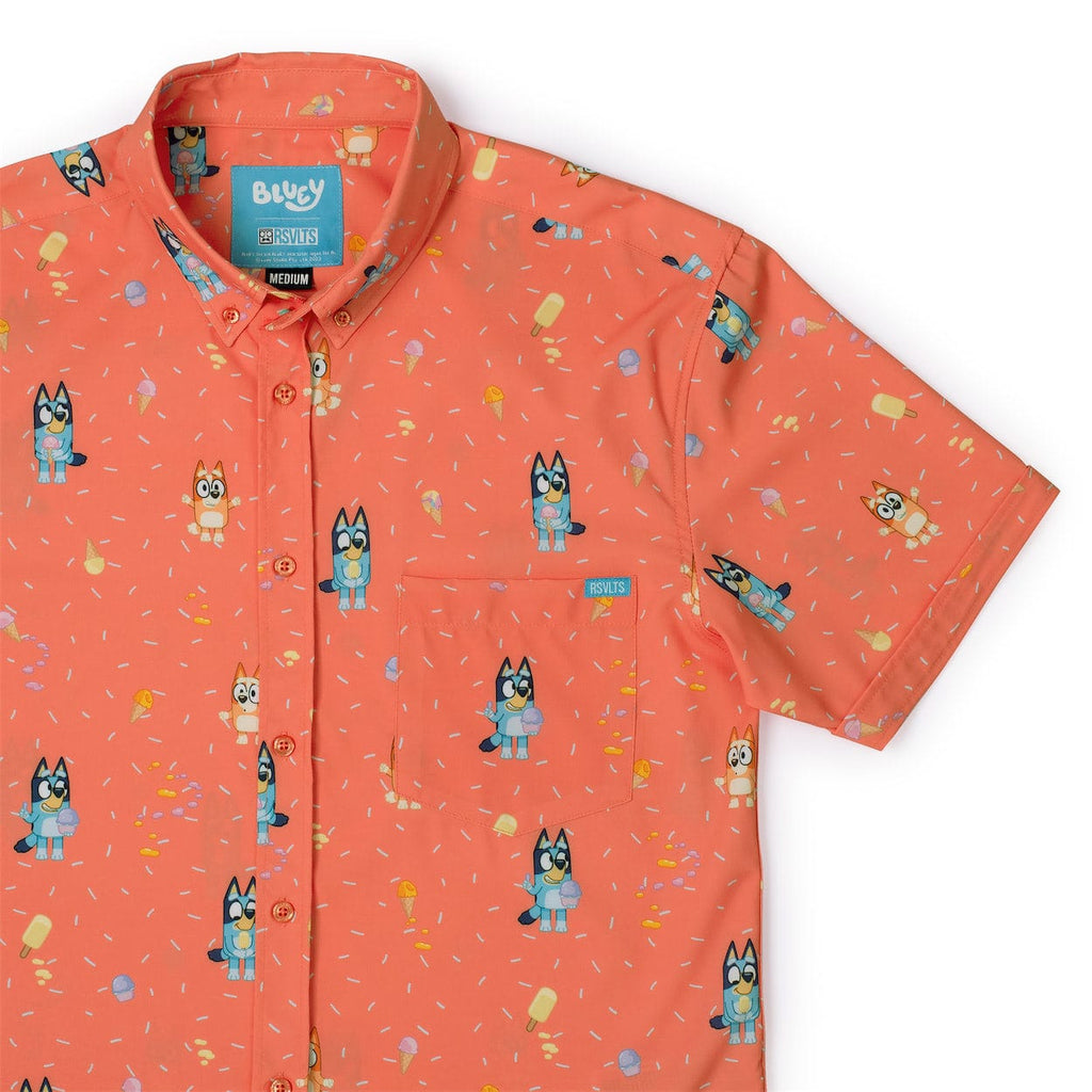 RSVLTS Don’t Let It Melt KUNUFLEX Short Sleeve Shirt in Orange — front view