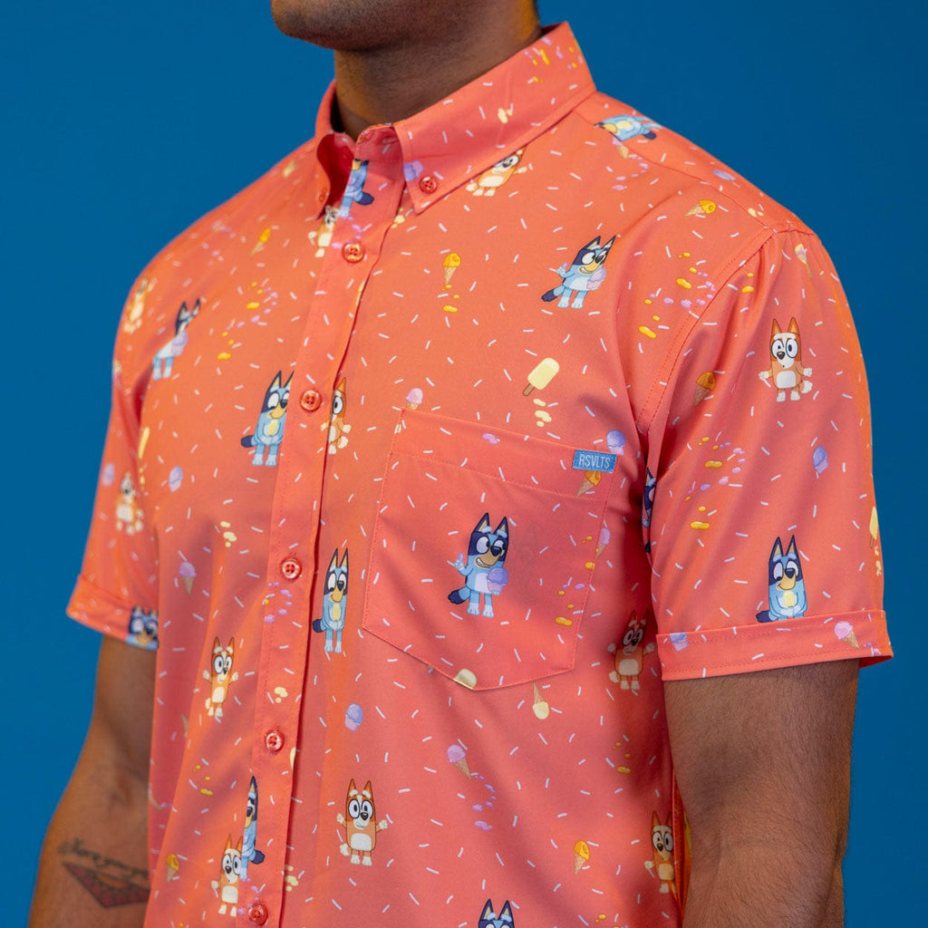 RSVLTS Don’t Let It Melt KUNUFLEX Short Sleeve Shirt in Orange — detail 4