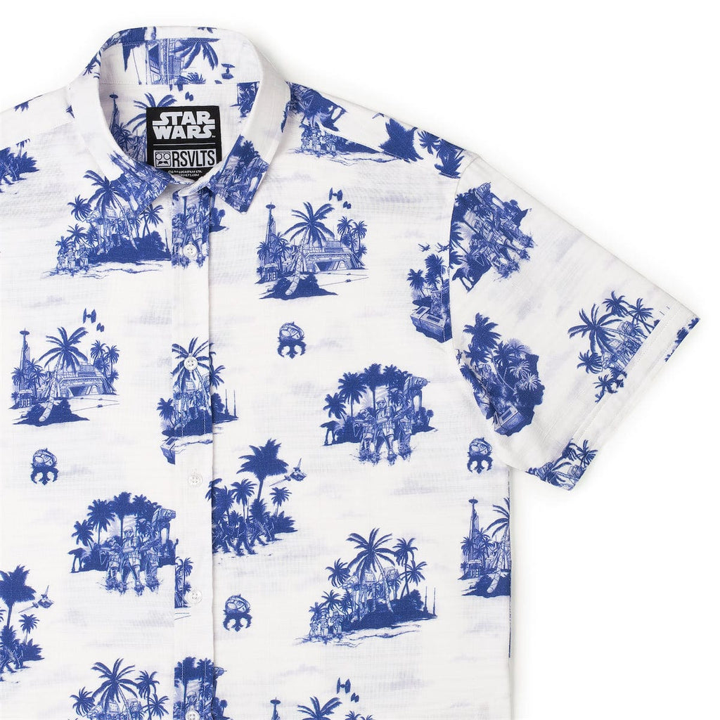 RSVLTS Tide of the Battle Bamboo Short Sleeve Shirt in Blue — front view