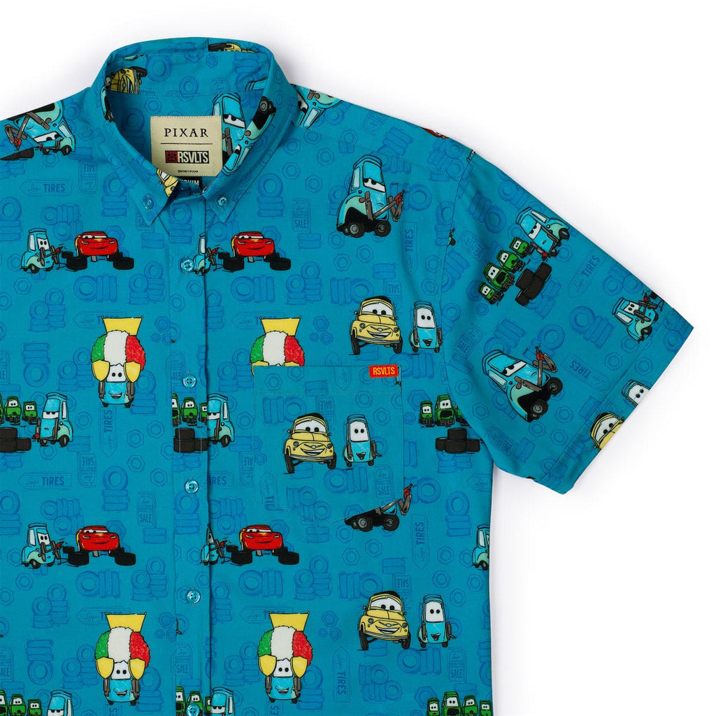 RSVLTS Pit Stop KUNUFLEX Short Sleeve Shirt in Blue — front view