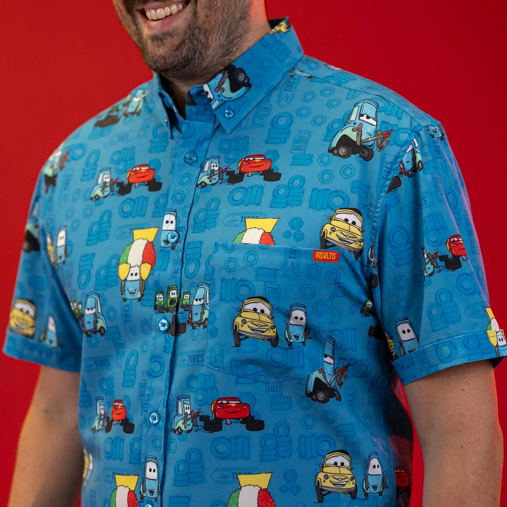 RSVLTS Pit Stop KUNUFLEX Short Sleeve Shirt in Blue — detail 4