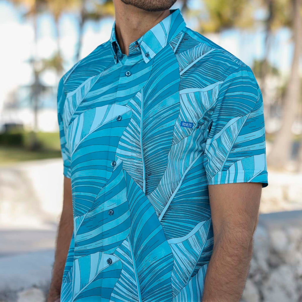RSVLTS No Signal KUNUFLEX Short Sleeve Shirt in Blue — front view