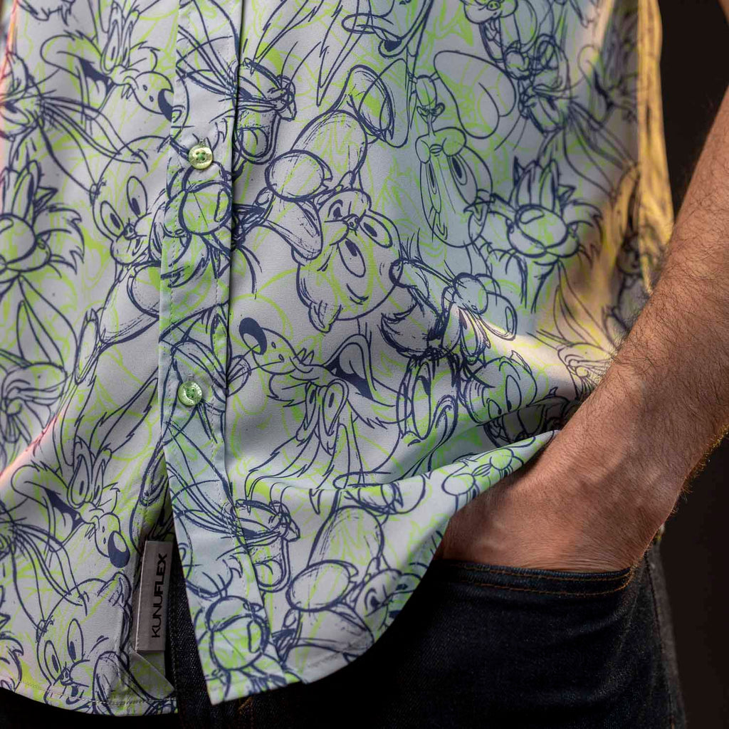 RSVLTS From Hare To Eternity KUNUFLEX Short Sleeve Shirt in Gray — detail 5