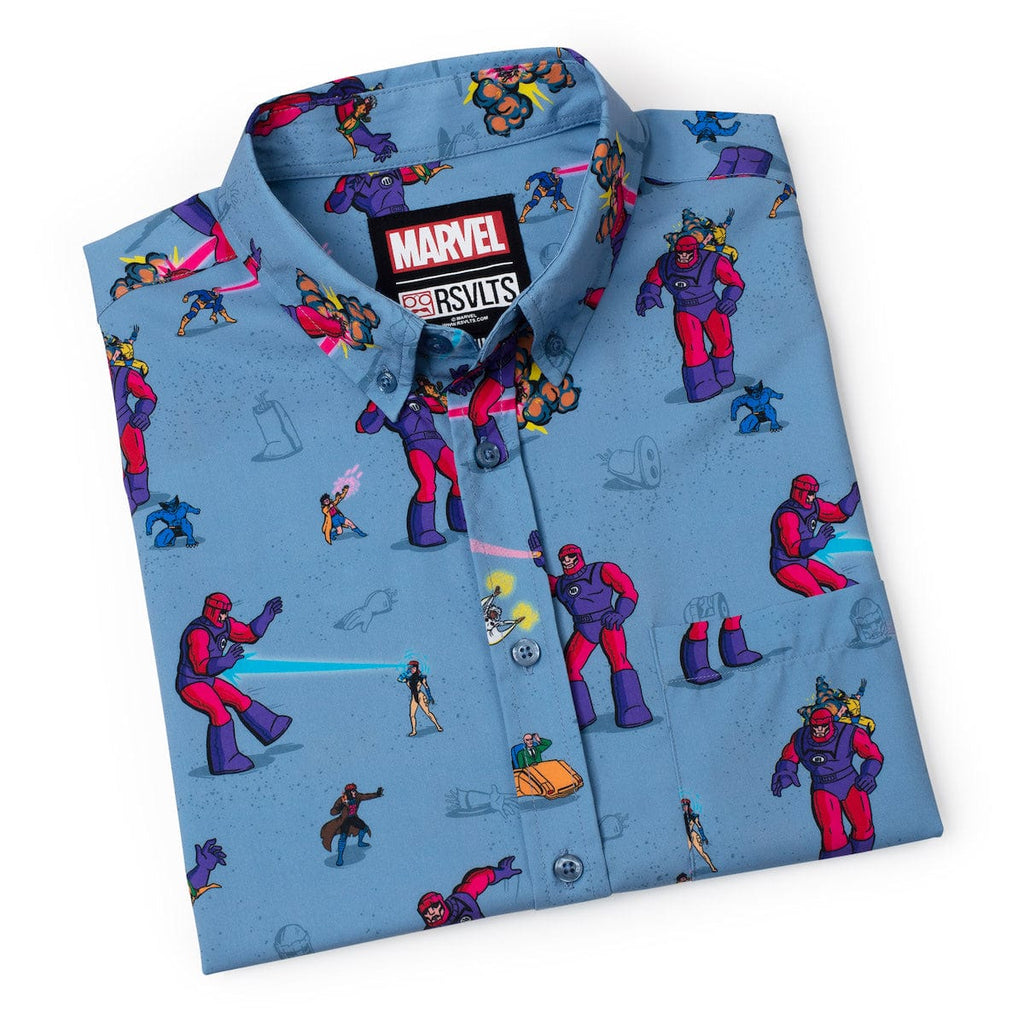 RSVLTS Night of the Sentinels KUNUFLEX Short Sleeve Shirt in Blue — detail 11
