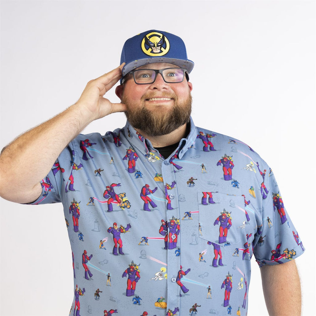 RSVLTS Night of the Sentinels KUNUFLEX Short Sleeve Shirt in Blue — detail 12