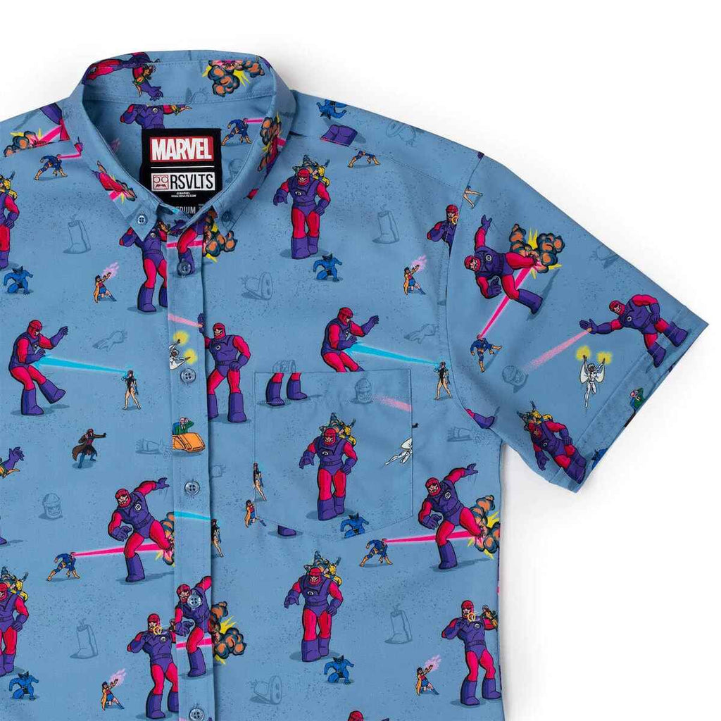 RSVLTS Night of the Sentinels KUNUFLEX Short Sleeve Shirt in Blue — detail 4