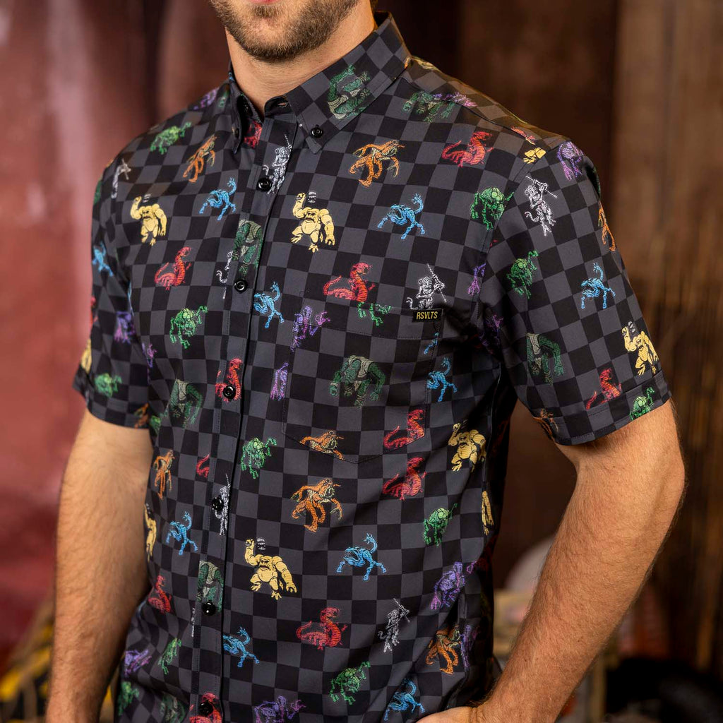RSVLTS Holochess KUNUFLEX Short Sleeve Shirt in Black — detail 9