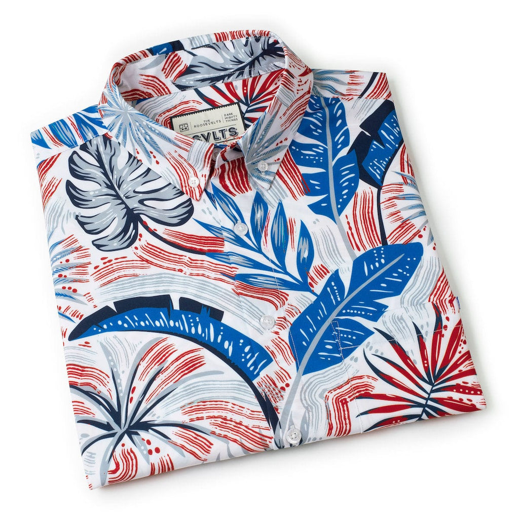 RSVLTS Palms Bursting in Air KUNUFLEX Short Sleeve Shirt in Blue — detail 10