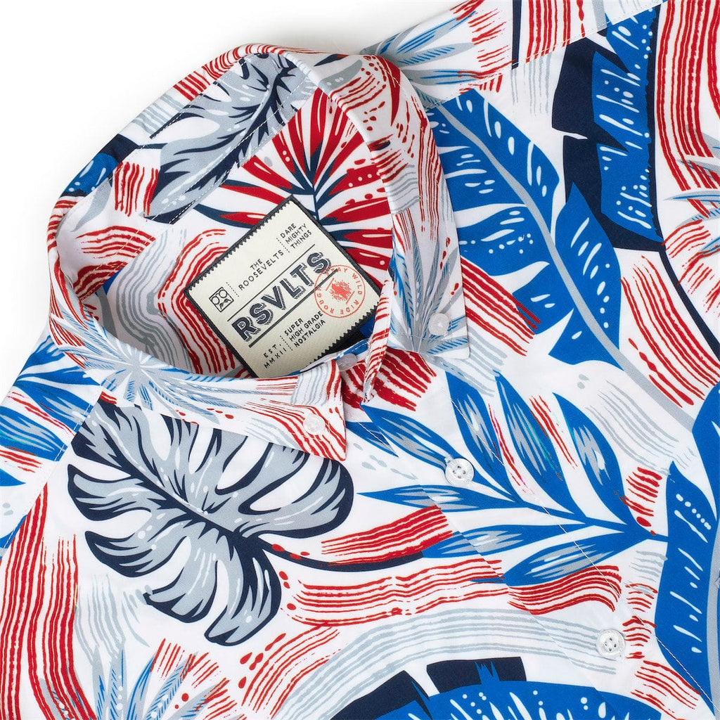 RSVLTS Palms Bursting in Air KUNUFLEX Short Sleeve Shirt in Blue — detail 9
