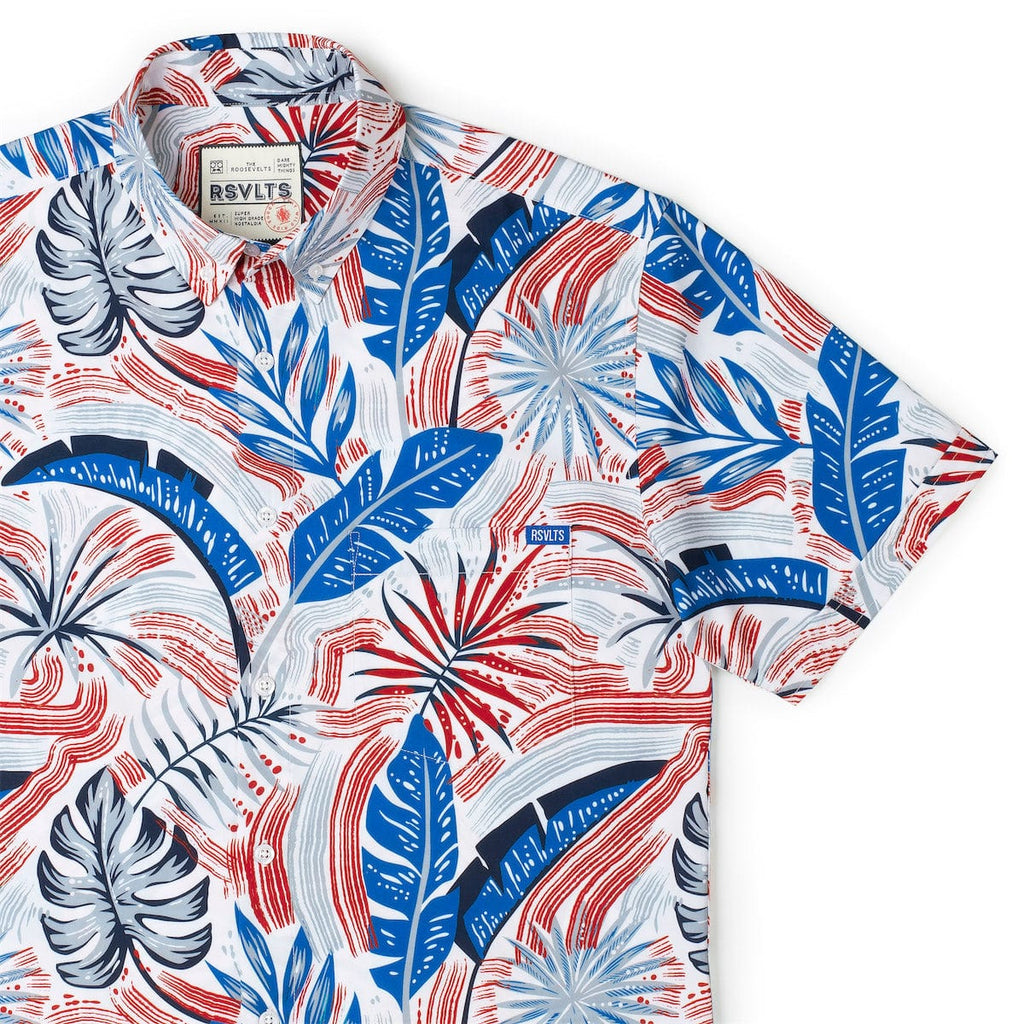 RSVLTS Palms Bursting in Air KUNUFLEX Short Sleeve Shirt in Blue — detail 5
