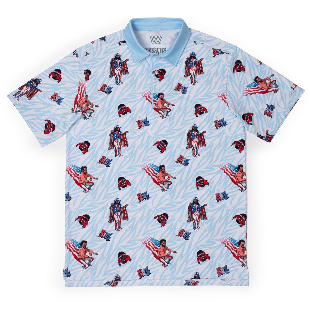 RSVLTS Macho Man USA All-Day Polo in Blue — front view