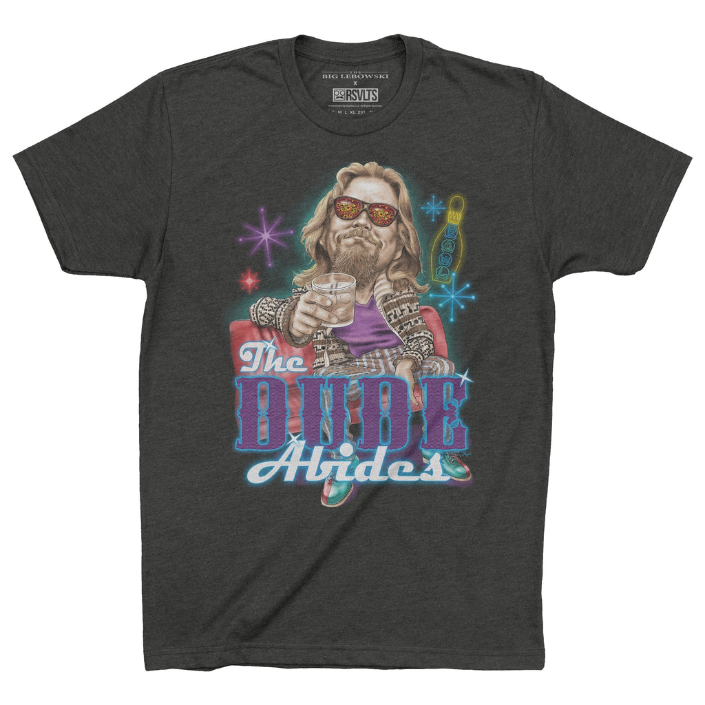 RSVLTS The Dude Abides Crewneck Tee in Black — front view