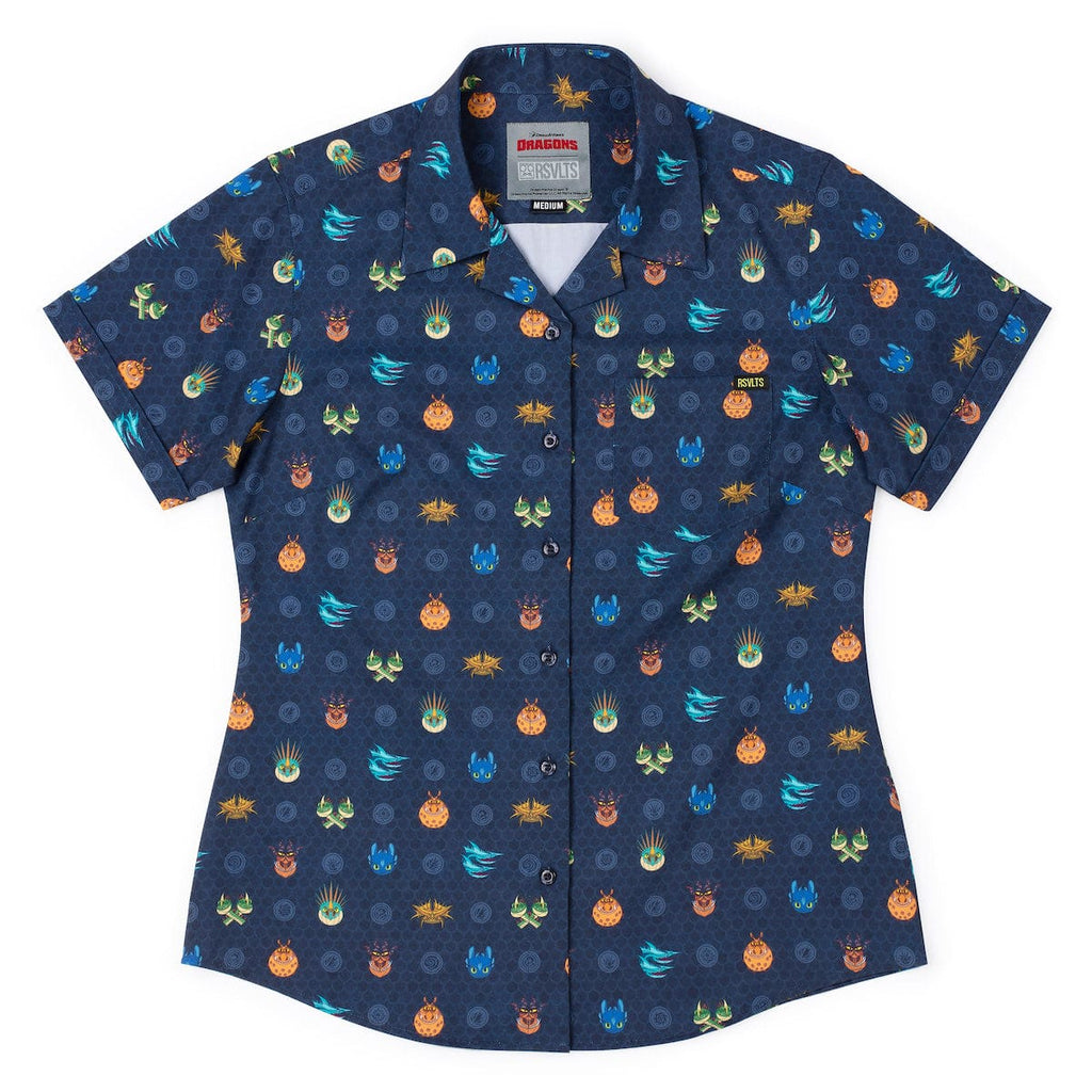 RSVLTS Fiery Faces Women's KUNUFLEX Short Sleeve Shirt in Blue — detail 5