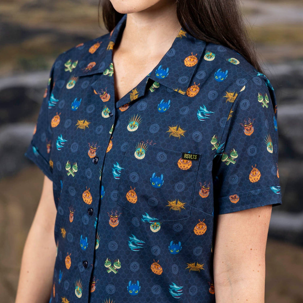 RSVLTS Fiery Faces Women's KUNUFLEX Short Sleeve Shirt in Blue — detail 6