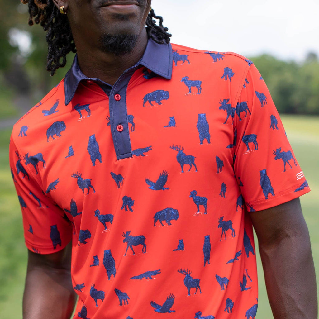 RSVLTS Americana Animals All-Day Polo in Blue — front view