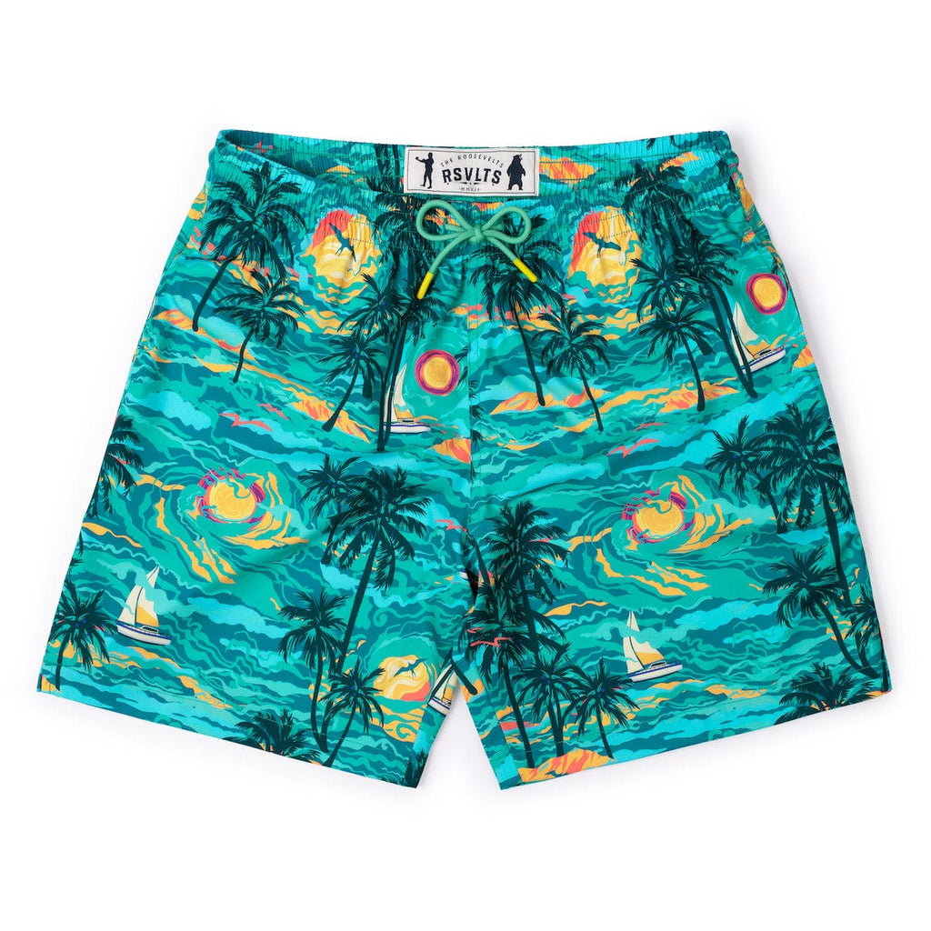 RSVLTS PTO (Palm Tree Oasis) Hybrid Shorts in Green — front view