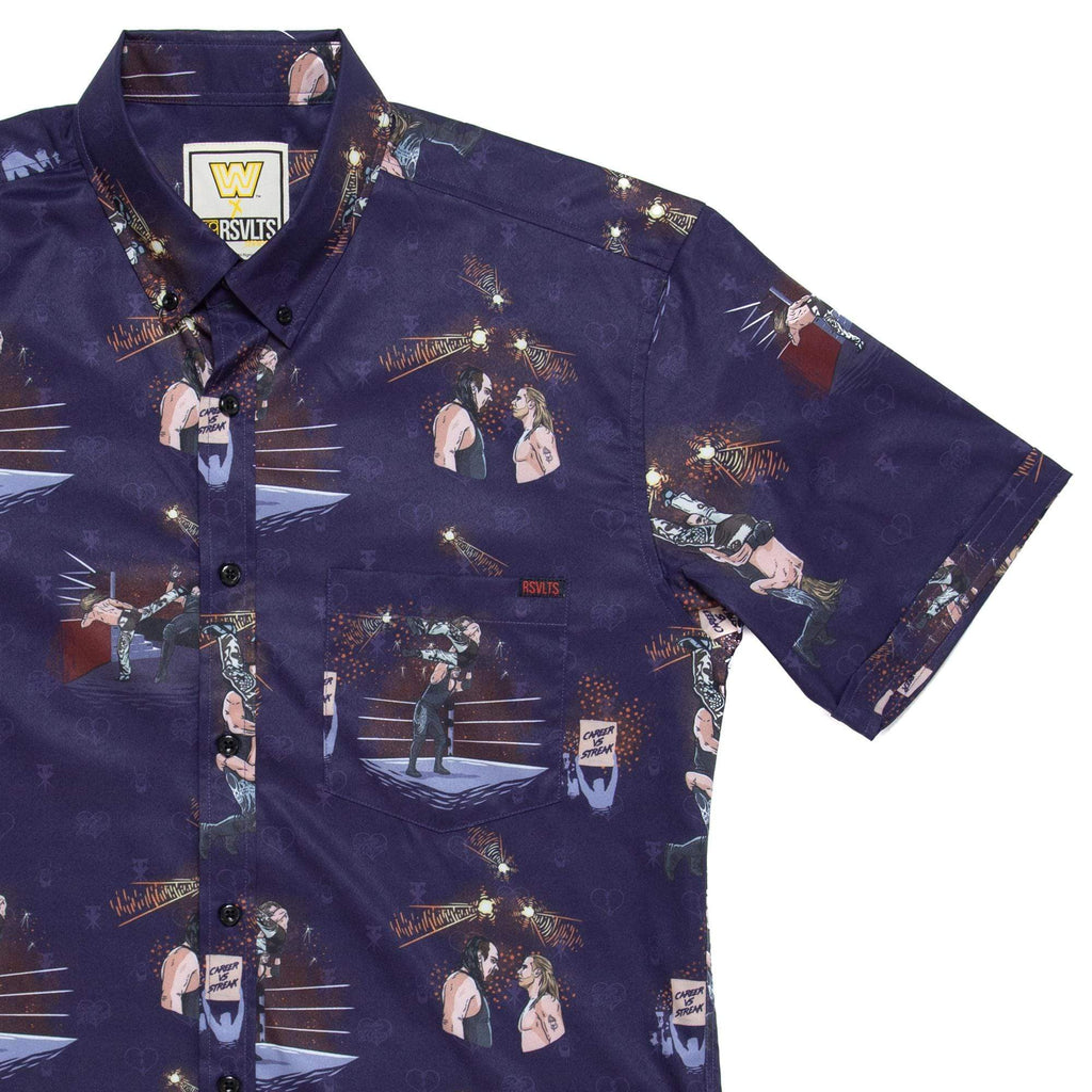 RSVLTS Shawn Michaels vs. Undertaker KUNUFLEX Short Sleeve Shirt in Purple — front view