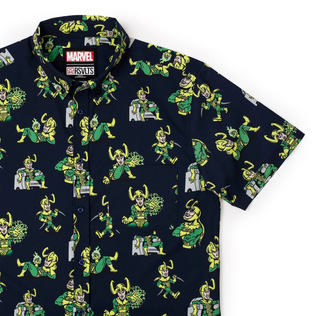 RSVLTS God of Mischief KUNUFLEX Short Sleeve Shirt in Black — front view