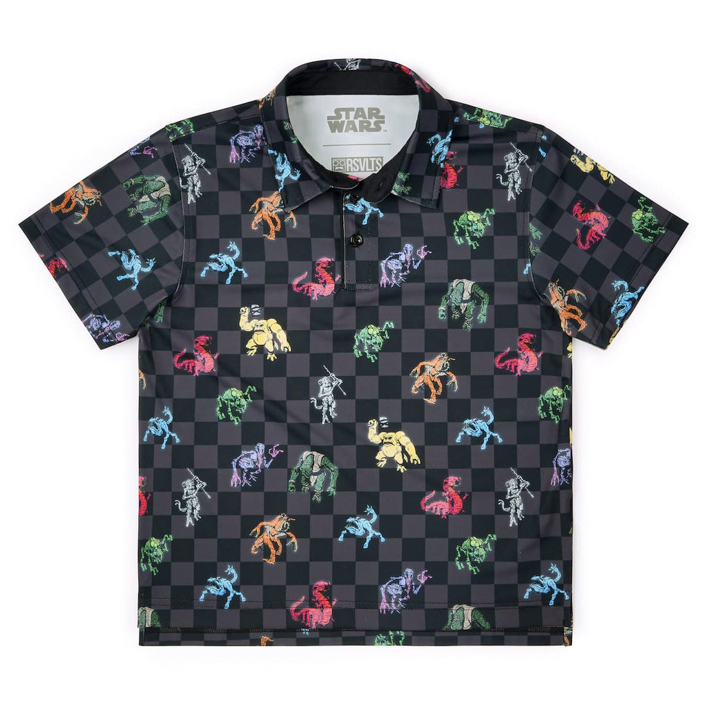 RSVLTS Holochess Youth All-Day Polo in Black — front view