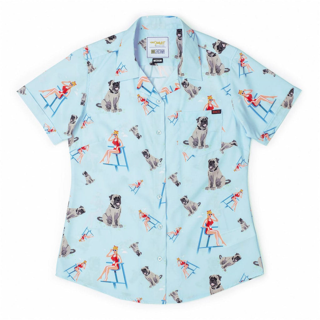 RSVLTS Wendy Peffercorn and the Beast Women's KUNUFLEX Short Sleeve Shirt in Blue — front view