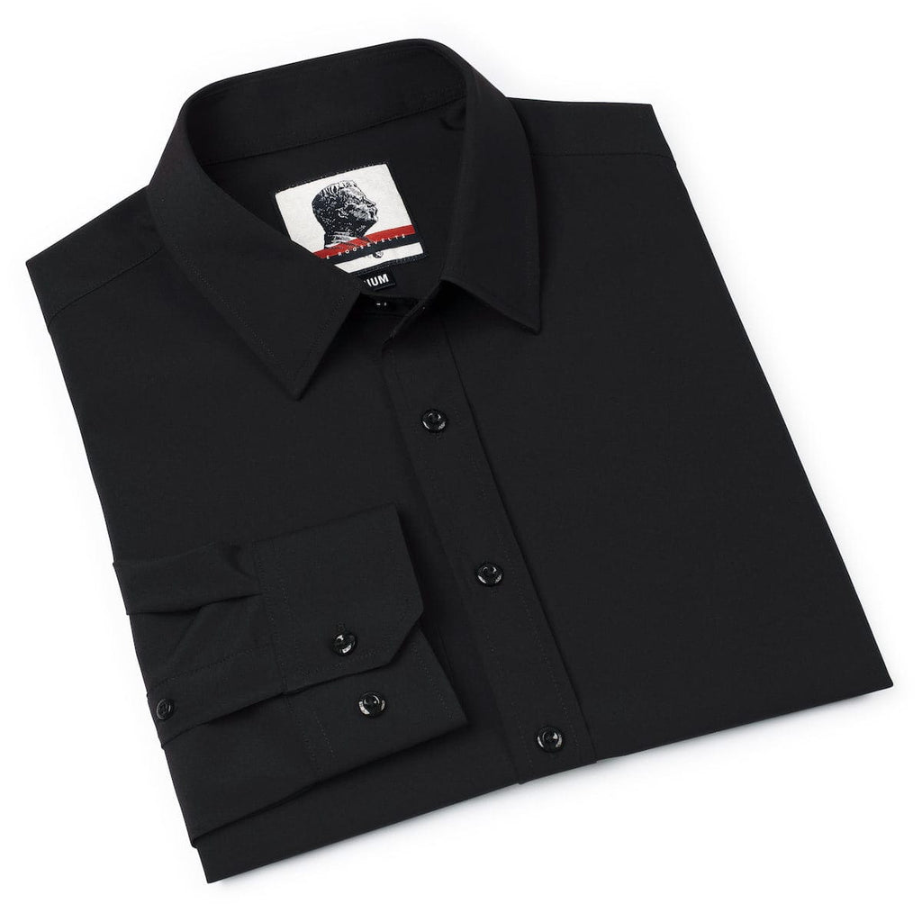 RSVLTS Black Good Looks KUNUFLEX Dress Shirt in Black — detail 11