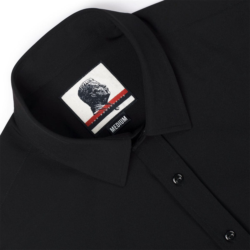 RSVLTS Black Good Looks KUNUFLEX Dress Shirt in Black — detail 6