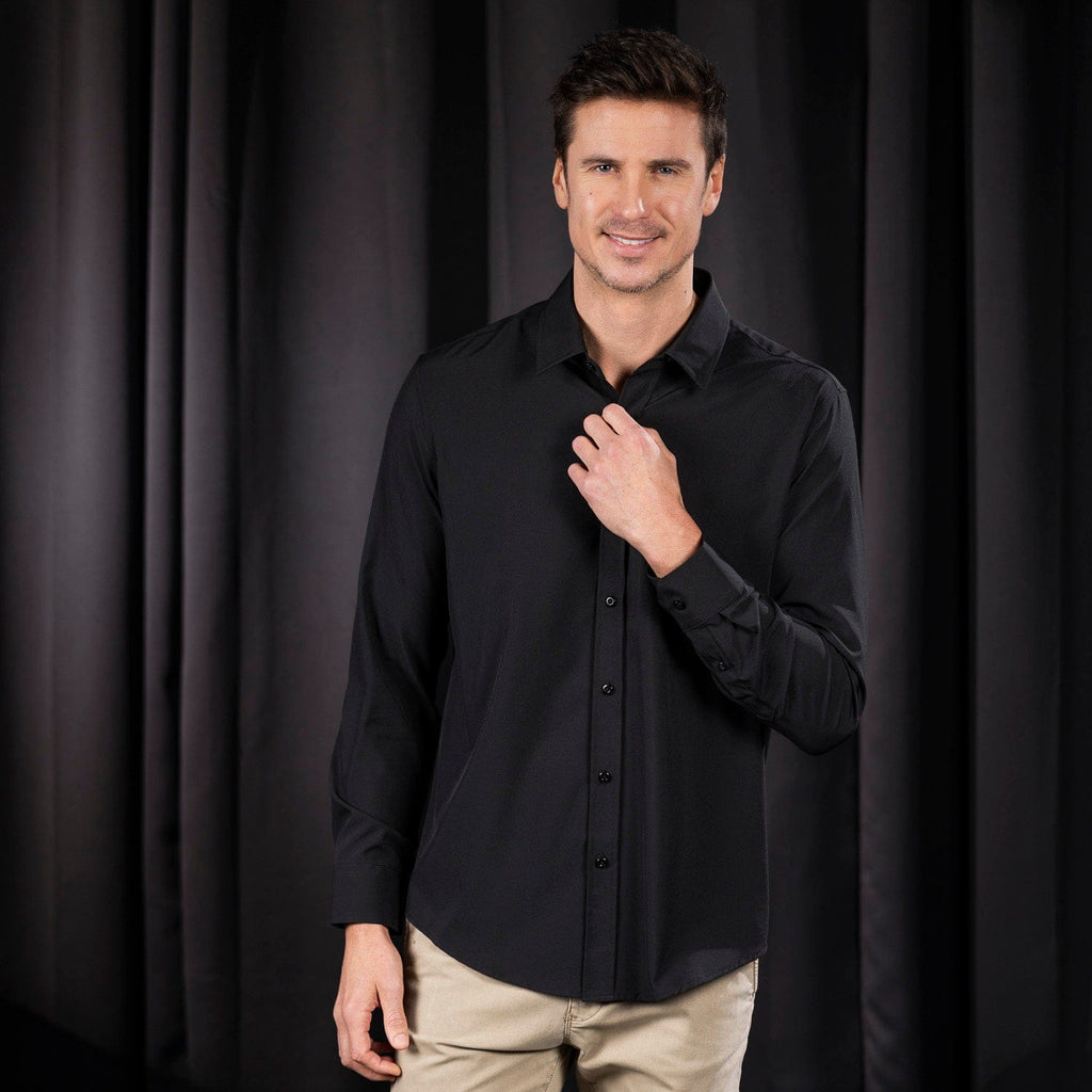 RSVLTS Black Good Looks KUNUFLEX Dress Shirt in Black — detail 5