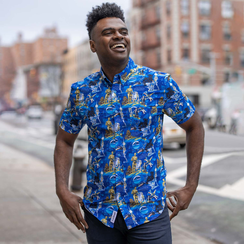 RSVLTS Luke Sleepwalker KUNUFLEX Short Sleeve Shirt in Blue — detail 12