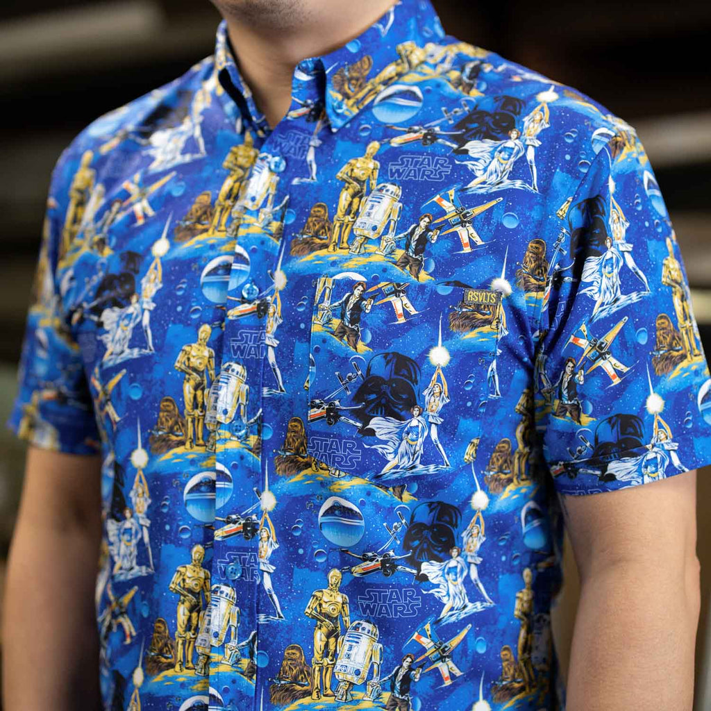 RSVLTS Luke Sleepwalker KUNUFLEX Short Sleeve Shirt in Blue — front view